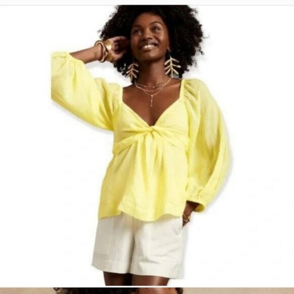 Ramie twist front blouse